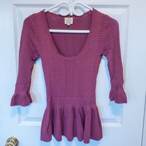 Torn by Ronny Kobo 'Kimberly' Peplum Crochet Style Knit Top Small - Picture 4 of 9